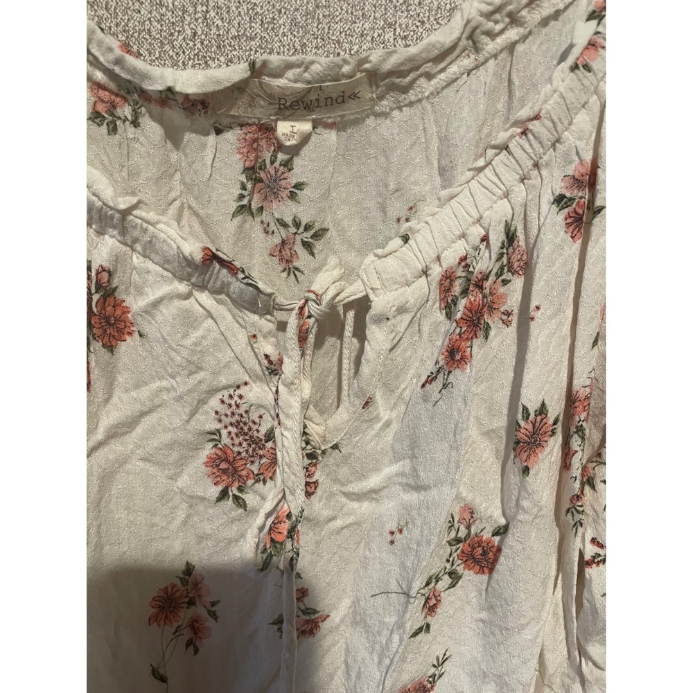 Rewind Floral Blouse Women's Long Sleeve Top Cream Pink Casual L‎ - Picture 2 of 7